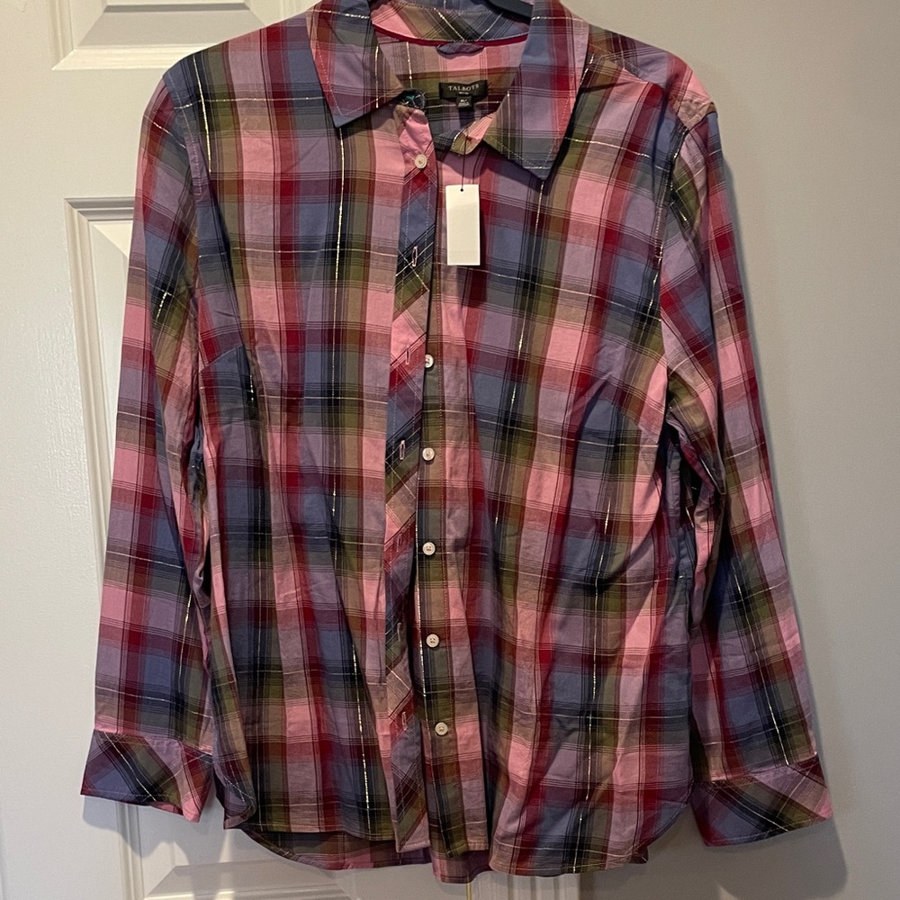 Talbots Pink, Blue & Green Plaid Button-Down Shirt
